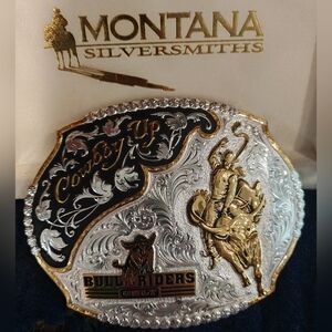 Silver and Gold Cowboy Up Belt Buckle